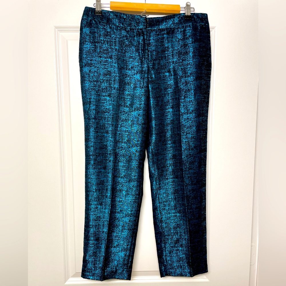 Express Editor Party Shimmer Blue Metallic Ankle Pants 6R